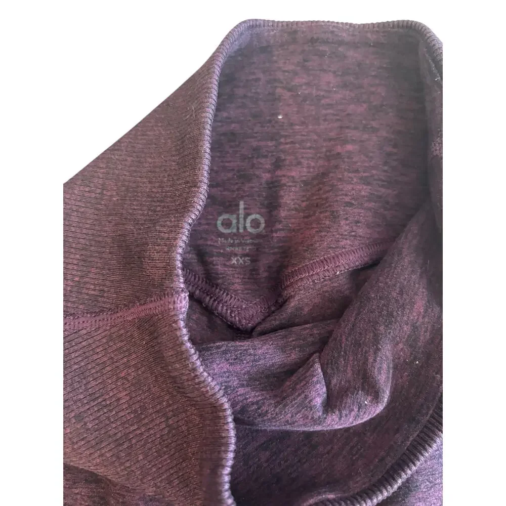 ALO YOGA HIGH-WAIST GODDESS RIBBED LEGGINGS SPACE DYE MAROON SIZE XXS DAMAGED